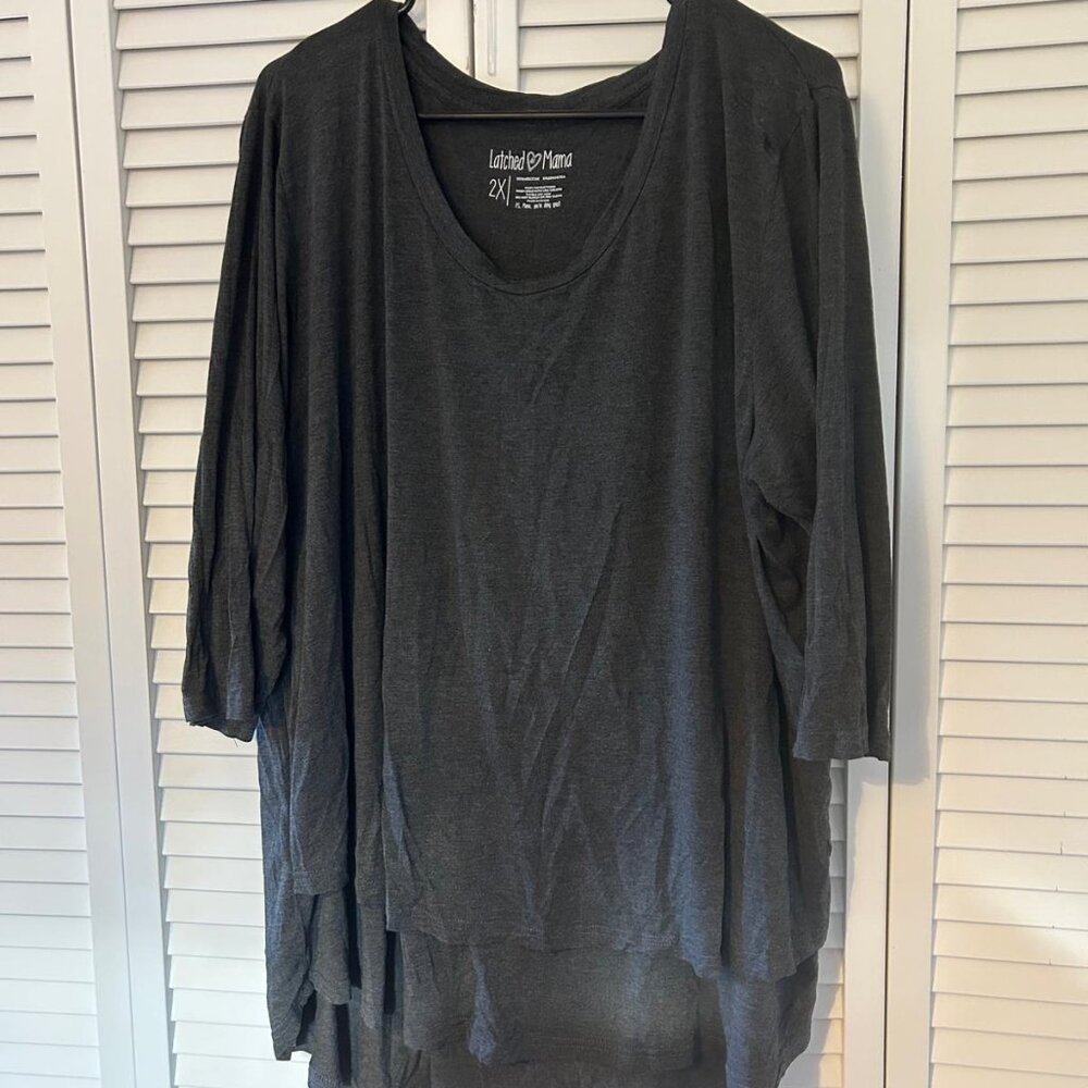 Latched Mama 3/4 Length Sleeve Dk Grey Nursing Top, 2X